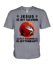 jesus--fly-fishing V-Neck T-Shirt tile