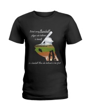 behind baseball player Ladies T-Shirt tile