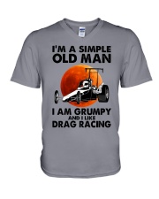 i'm simple old man drag racing V-Neck T-Shirt tile