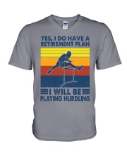 Hurdling Retirement Plan V-Neck T-Shirt tile