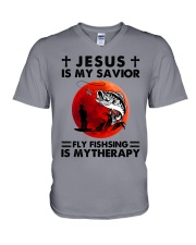 jesus-fly-fishing V-Neck T-Shirt tile