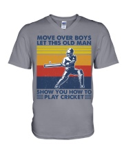 move-over-boys-oldman play-cricket V-Neck T-Shirt tile