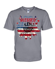 Blessed to be called Lolly 4th July V-Neck T-Shirt tile