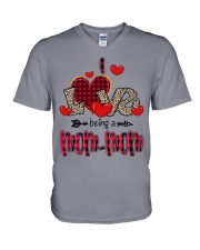 I Love Being A Mom-Mom - Red Plaid Heart V-Neck T-Shirt tile