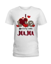 I Love Being A Juju - Red Plaid Heart Ladies T-Shirt tile