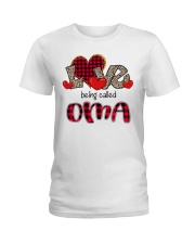 Love being called Oma - Red Plaid Heart Ladies T-Shirt tile