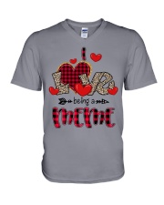 I Love Being A Meme - Red Plaid Heart V-Neck T-Shirt tile