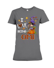 I Love Being Omi-Pumpkin Art Premium Fit Ladies Tee tile