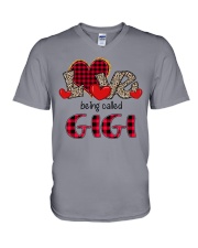 Love being called Gigi - Red Plaid Heart V-Neck T-Shirt tile