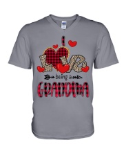 I Love Being A Grandma - Red Plaid Heart V-Neck T-Shirt tile