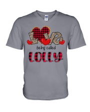 Love being called Lolly - Red Plaid Heart V-Neck T-Shirt tile