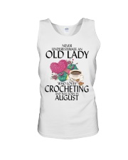Never Underestimate Old Lady Crocheting August Unisex Tank thumbnail