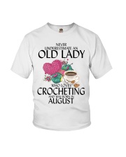 Never Underestimate Old Lady Crocheting August Youth T-Shirt thumbnail
