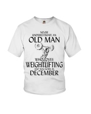 Never Underestimate Old Man Weightlifting December Youth T-Shirt thumbnail