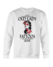 Never Underestimate Old Lady Tattoos June Crewneck Sweatshirt thumbnail