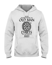 Never Underestimate An Old Man Loves Darts July Hooded Sweatshirt thumbnail