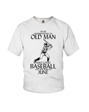 Never Underestimate Old Man Baseball June Youth T-Shirt thumbnail