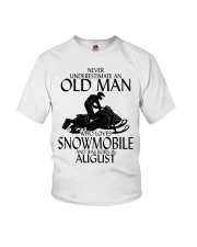 Never Underestimate Old Man Snowmobile August Youth T-Shirt thumbnail