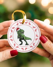 T-rex - Christmas - Circle Ornament Circle ornament - single (porcelain) aos-circle-ornament-single-porcelain-lifestyles-08