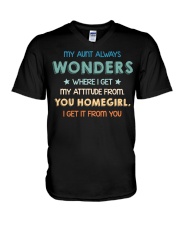 My aunt always wonders V-Neck T-Shirt thumbnail