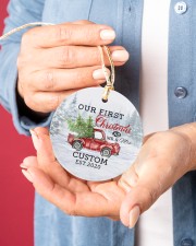 To My Wife - Christmas Truck - Our First Christmas Circle ornament - single (porcelain) aos-circle-ornament-single-porcelain-lifestyles-01