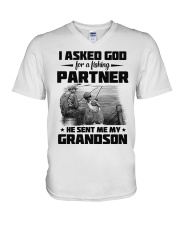 Grandpa to Grandson - I Asked God For A Fishing V-Neck T-Shirt tile