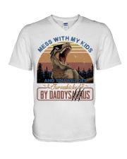 T-SHIRT - TO DAD - T REX - MESS WITH MY KIDS V-Neck T-Shirt tile