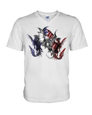 Dragon - Us Flag - Sticker V-Neck T-Shirt tile
