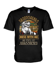 Daddysaurus-jurasskicked V-Neck T-Shirt tile