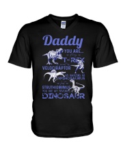 DAD - BLUE LETTERS IN BLACK - FAVORITE DINOSAUR V-Neck T-Shirt tile