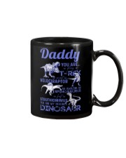 DAD - BLUE LETTERS IN BLACK - FAVORITE DINOSAUR Mug tile