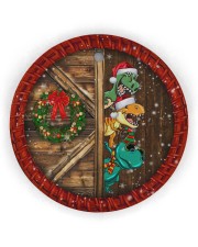 Christmas - Dinosaur - Snowy - Circle Ornament Circle Ornament (Wood tile