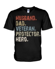 husband-dad-veteran-protector-hero V-Neck T-Shirt tile