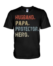 Husband-Papa-Protector-Hero V-Neck T-Shirt tile