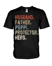 Husband - Father - Poppi - Protector - Hero V-Neck T-Shirt tile