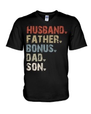 Husband - Father - Bonus - Dad - Son V-Neck T-Shirt tile