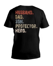 Husband-Dad-Son-Protector-Hero-Backside V-Neck T-Shirt tile