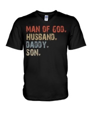 Man Of God-Husband-Daddy-Son V-Neck T-Shirt tile