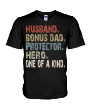 Husband-Bonus dad-Protector-Hero-One of a kind V-Neck T-Shirt tile