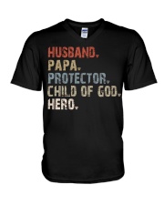 Husband-Papa-Protector-Child Of God-Hero V-Neck T-Shirt tile