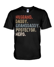 Husband-Daddy-Granddaddy-Protector-Hero V-Neck T-Shirt tile