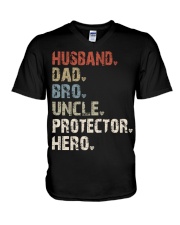 husband-dad-bro-uncle-protector-hero V-Neck T-Shirt tile
