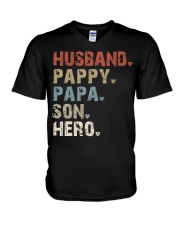 Husband-Pappy-Papa-Son-Hero V-Neck T-Shirt tile
