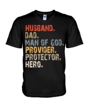 Husband-Dad-Man Of God-Provider-Protector-Hero V-Neck T-Shirt tile