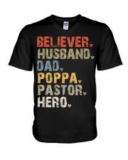 Believer-Husband-Dad-Poppa-Pastor-Hero V-Neck T-Shirt tile