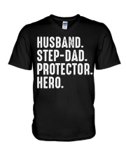 Husband Step Dad Protector Hero V-Neck T-Shirt tile
