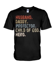 Husband-Daddy-Protector-Child Of God-Hero V-Neck T-Shirt tile