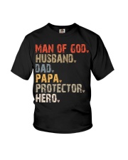 Man Of God-Husband-Dad-Papa-Protector-Hero Youth T-Shirt tile