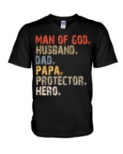 Man Of God-Husband-Dad-Papa-Protector-Hero V-Neck T-Shirt tile