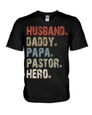 Husband - Daddy - Papa - Pastor - Hero V-Neck T-Shirt tile